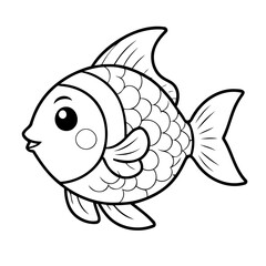 Simple vector illustration of fish drawing for kids colouring page