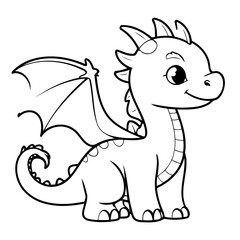 Vector illustration of a cute Dragon drawing for kids colouring activity