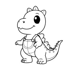 Vector illustration of a cute Dino doodle drawing for kids page
