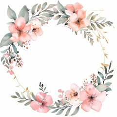 Naklejka premium Watercolor pink floral and gold geometric frame 