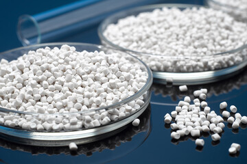 Closeup of a chalky polymer granule or chemical medicinal ingredients