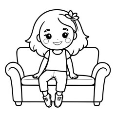 Cute vector illustration Girl drawing for children page
