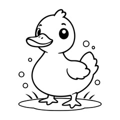 Vector illustration of a cute duck drawing for kids colouring activity