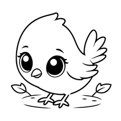 Vector illustration of a cute bird doodle for kids coloring worksheet