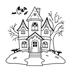 Cute vector illustration HauntedHouse drawing for kids colouring activity