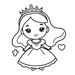 Cute vector illustration Princess drawing for toddlers coloring activity