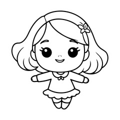Simple vector illustration of Girl hand drawn for kids page