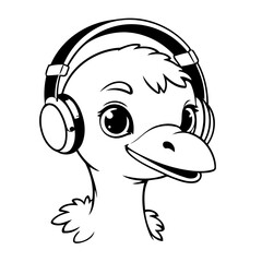 Vector illustration of a cute Ostrich drawing for toddlers coloring activity