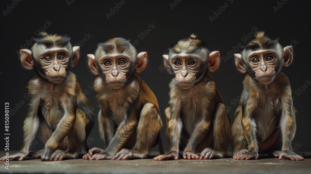 Poster Three monkeys sitting next to each other. Suitable for various concepts