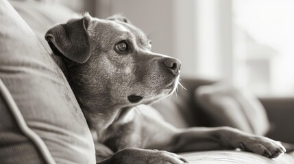 Dog sitting on the couch