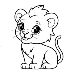 Vector illustration of a cute lion doodle for toddlers worksheet