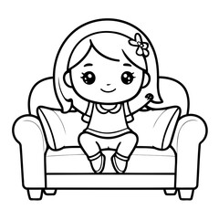 Cute vector illustration Girl doodle for toddlers colouring page