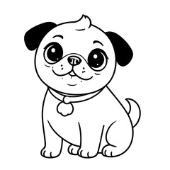 Cute vector illustration Pug drawing for colouring page