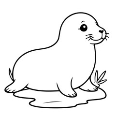 Simple vector illustration of Seal hand drawn for kids page