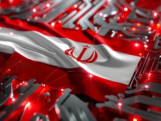 Futuristic 3D flag of Bahrain, featuring digital pearl diving themes on a cuttingedge tech background