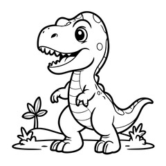 Vector illustration of a cute TRex doodle for toddlers colouring page
