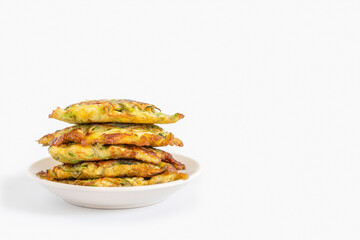 Vegetable Pancakes on white.	