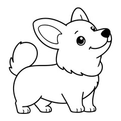 Cute vector illustration WelshCorgi doodle black and white for kids page