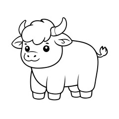 Simple vector illustration of Yak colouring page for kids