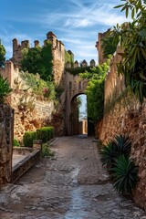 Naklejka premium Stone path leading to a castle, perfect for travel websites