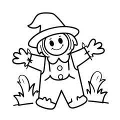 Cute vector illustration Scarecrow drawing for toddlers coloring activity