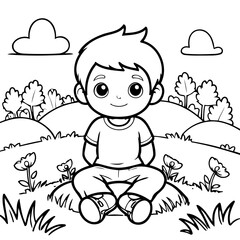 Cute vector illustration Boy doodle black and white for kids page