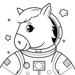 Vector illustration of a cute Horse doodle colouring activity for kids