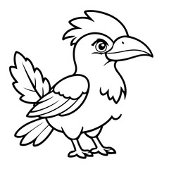 Simple vector illustration of hornbill drawing for kids colouring activity