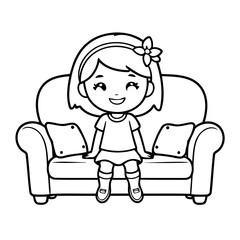 Cute vector illustration Girl drawing colouring activity