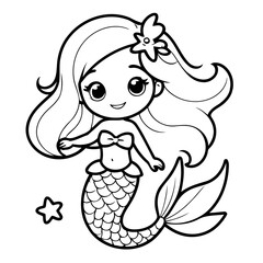 Simple vector illustration of mermaid for toddlers colouring page