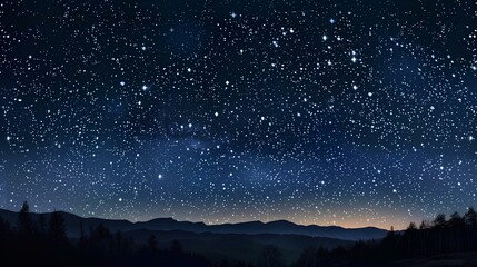 Amazing starry sky with falling stars and milky way in the dark blue night sky.