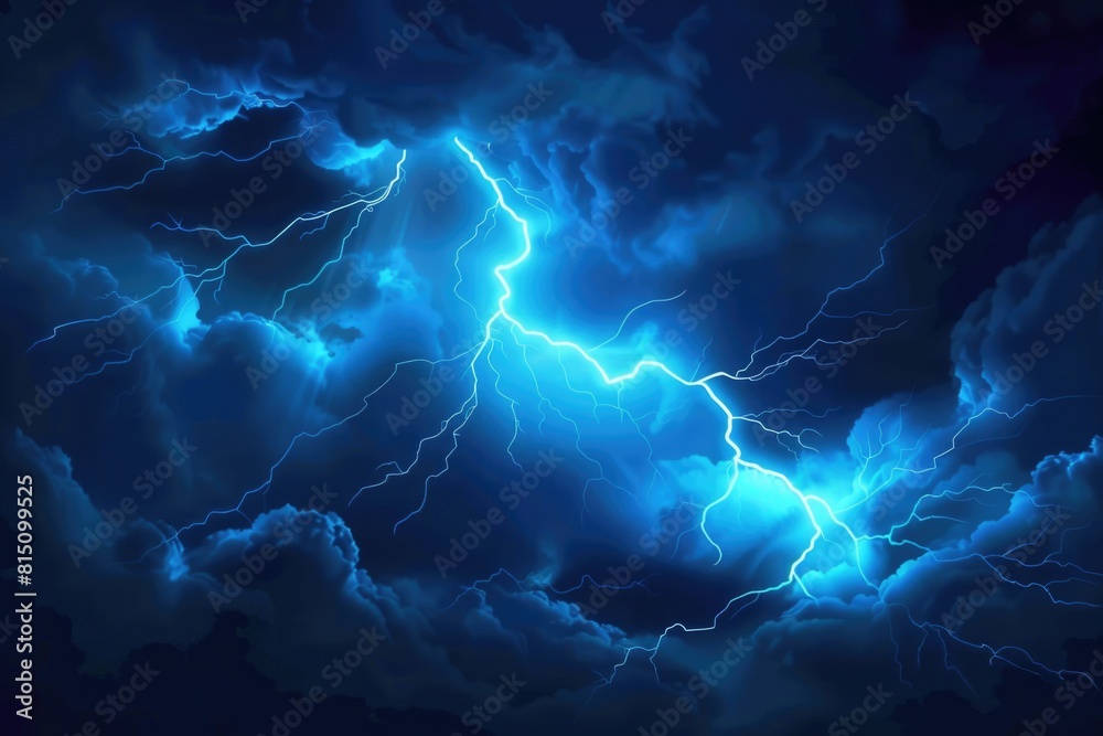 Poster a powerful lightning bolt striking in the sky. suitable for weather and power concept
