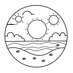 Cute vector illustration Sunset drawing for kids colouring activity