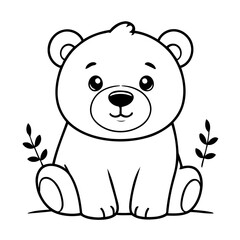 Vector illustration of a cute PolarBear drawing for toddlers colouring page