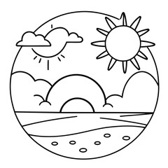 Cute vector illustration Sunset hand drawn for kids page