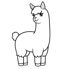 Vector illustration of a cute llama doodle for toddlers worksheet