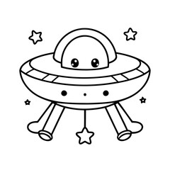 Cute vector illustration UFO for kids coloring activity page