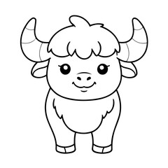 Vector illustration of a cute Yak drawing for kids page