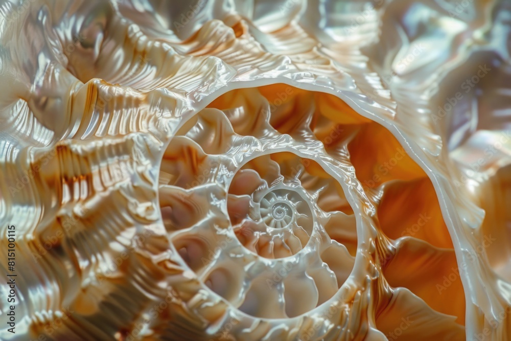 Poster close up of a shell with a spiral design. perfect for marine and nature themed projects