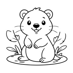 Vector illustration of a cute beaver doodle for children worksheet