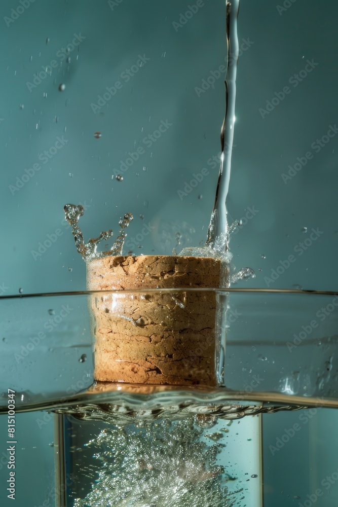 Poster a glass of water with a cork in it. can be used for concepts related to conservation or recycling