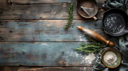 Vintage Kitchen Utensils Overflowing on a Rustic Wooden Table A Still Life of Culinary Tradition