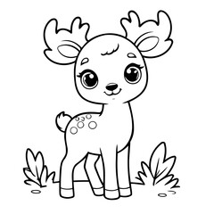 Vector illustration of a cute deer drawing for children page
