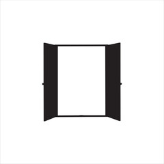 Black open door silhouette isolated on white background. Door icon vector illustration.