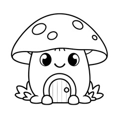 Cute vector illustration MushroomHouse for kids colouring worksheet