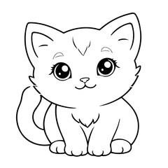 Cute vector illustration kitten drawing for kids colouring activity