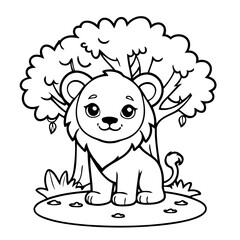 Simple vector illustration of Lion for kids colouring worksheet