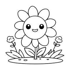 Simple vector illustration of flower hand drawn for kids coloring page