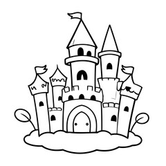 Vector illustration of a cute castle doodle for toddlers coloring activity
