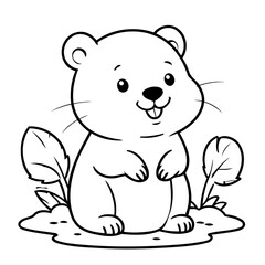 Vector illustration of a cute beaver drawing for kids colouring activity